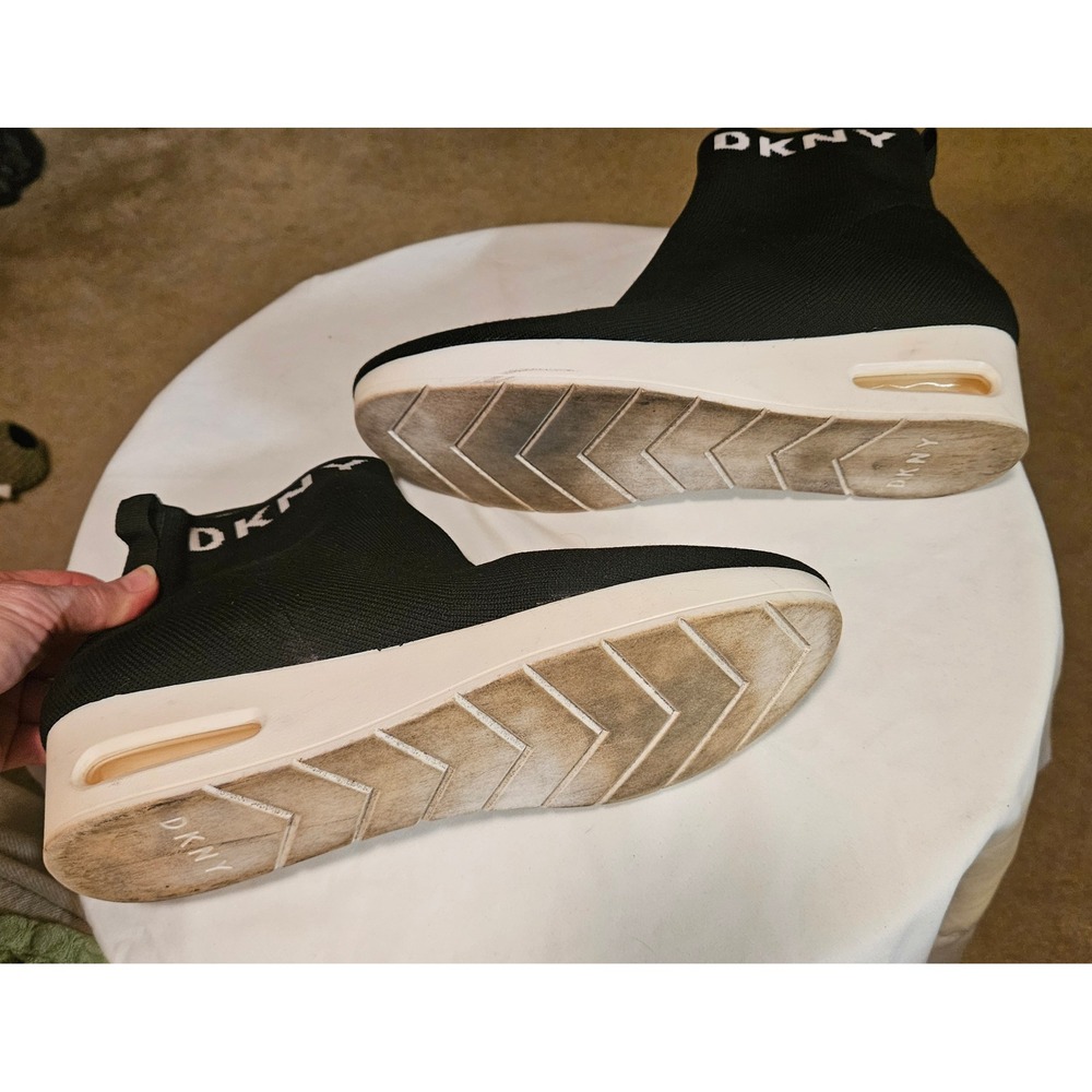 DKNY Maddy Sock Sneaker Booties Womens 11 Black Knit Wedge Logo High Top Shoes - Picture 4 of 8